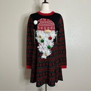 Born Famous Santa Crewneck Long Sleeves Sweater Dress, Sz Large